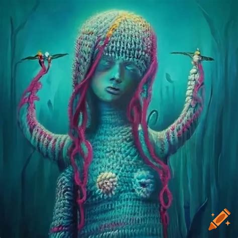 A Surreal Dreamlike Image Of Knitting Surrealist Oil Painting High