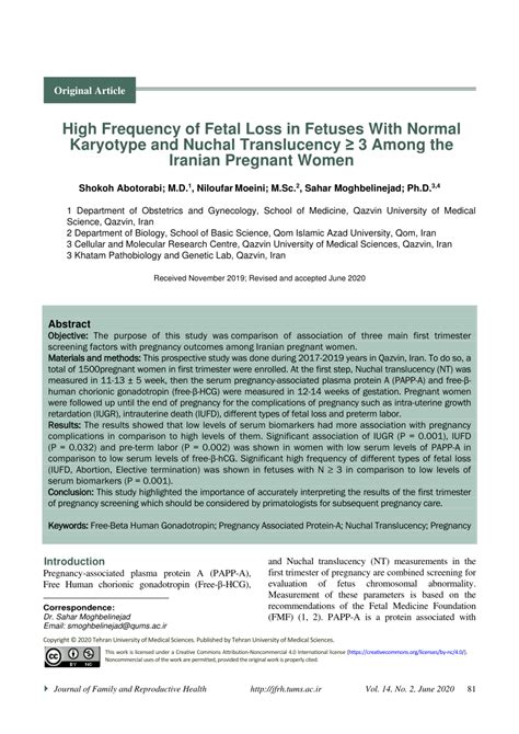 Pdf High Frequency Of Fetal Loss In Fetuses With Normal Karyotype And