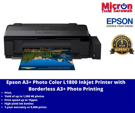 Epson A3 Photo Color L1800 Inkjet Printer With Borderless A3 Photo