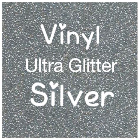 the words vinyl ultra glitter silver are in white letters on a black and gray background