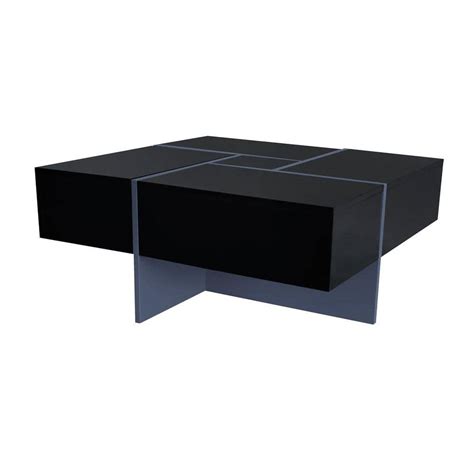 Zeus And Ruta Black Square Cocktail Table Coffee Table With 4 Hidden Storage Compartments