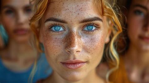 Premium Photo Woman With Freckled Hair And Blue Eyes