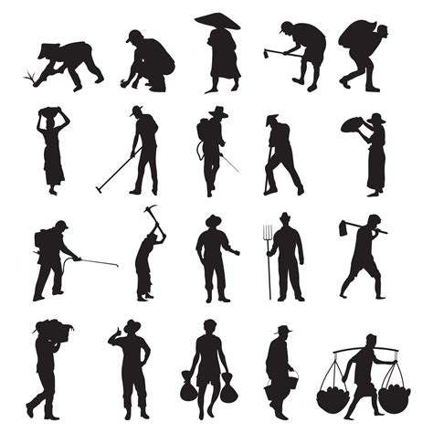 Set farmer silhouette vector illustration. 20411728 Vector Art at Vecteezy