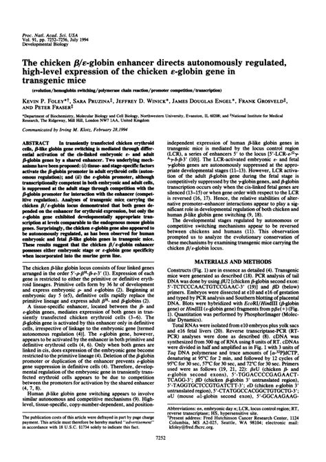 Pdf The Chicken Globin Enhancer Directs Autonomously Regulated