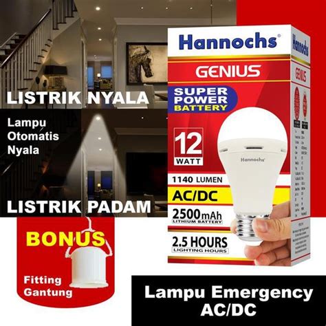 Jual Lampu LED Hannochs Genius Emergency Magic AC DC 12w 12 Watt Di