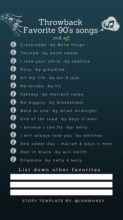 Throwback Favorite 90s Songs Instagram Story Templates Best 90s Songs