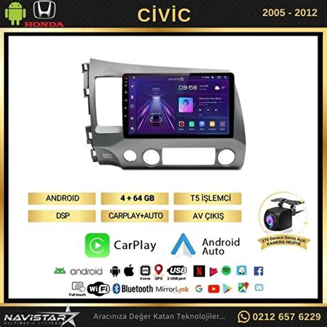 Navistar Honda Civic 2005 2012 Model 4gb 64GB Android 13 Fiyatı