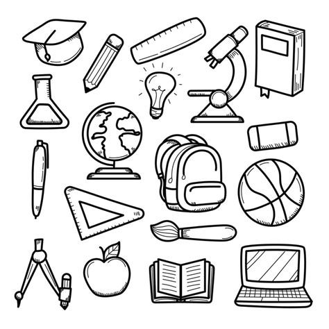 Set of education doodle illustration. Hand-drawn school vector elements ...