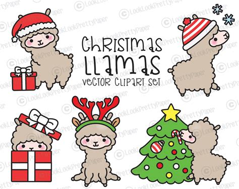 Premium Vector Clipart Kawaii Christmas Llamas Cute Etsy