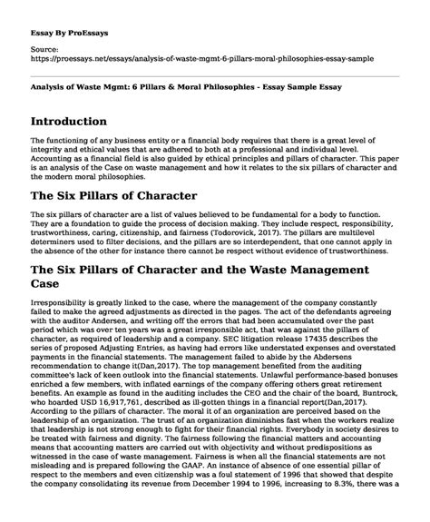 Analysis Of Waste Mgmt 6 Pillars Moral Philosophies Essay Sample