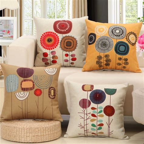 Concise Style Flower Pattern Decoration Cushion Cover Square Linen