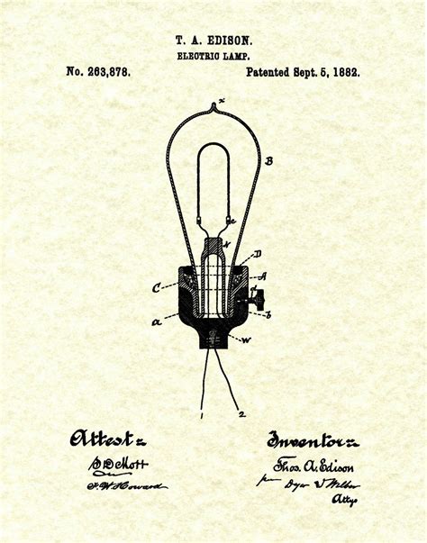 1882 Thomas Edison Patent Print Edison Electric Light Bulb Etsy