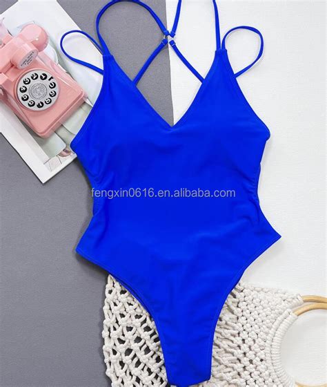Hot Sales Stock Colors Strappy Back Brazilian Scrunch Butt Swimsuit V Neck One Piece Swimwear