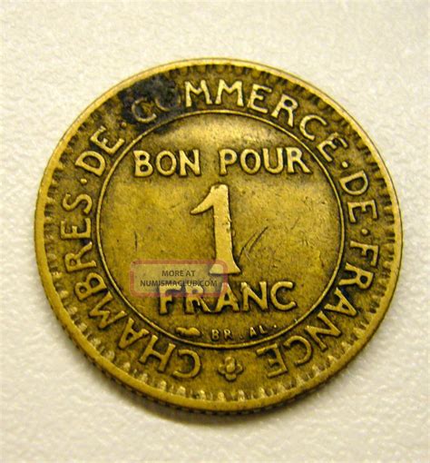 1923 1 Franc Coin Commerce Industrie Bon Pour France