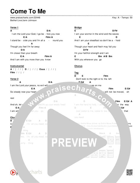 Come To Me Chords PDF (Bethel Music / Jenn Johnson) - PraiseCharts