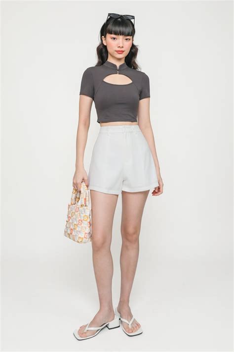 Suki Mandarin Collar Crop Top Grey The Tinsel Rack