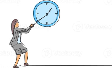 continuous   drawing young woman worker pulling clockwise  big