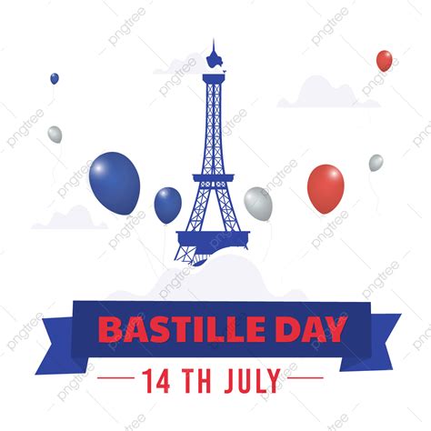 Happy Bastille Day With Eiffel Tower And Ballun Vector Png July 14th