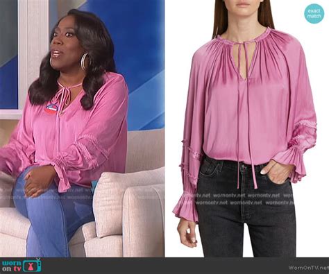 Wornontv Sheryls Pink Satin Tie Neck Blouse On The Talk Sheryl Underwood Clothes And