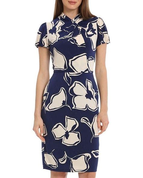 Maggy London Floral Twist Sheath Dress In Blue Lyst