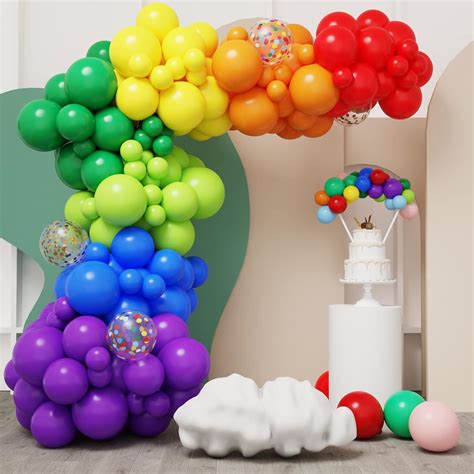 Rubfac Kit De Arco De Guirnalda De Globos De Arco Iris 129 Unidades 12 Globos De Colores