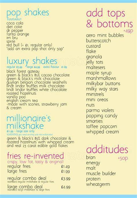 Menu at ShakeAway pub & bar, Edinburgh