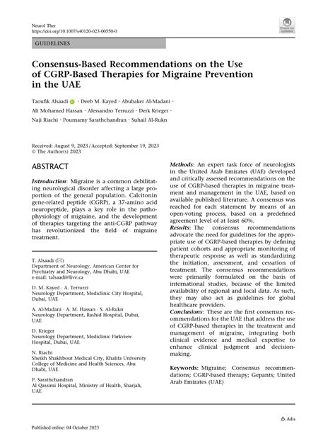 PDF Consensus Based Recommendations On The Use Of CGRP Based