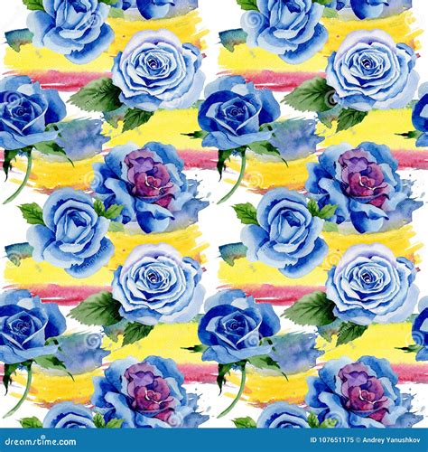 Estampado De Plores De La Rosa Del Azul Del Wildflower En Un Estilo De