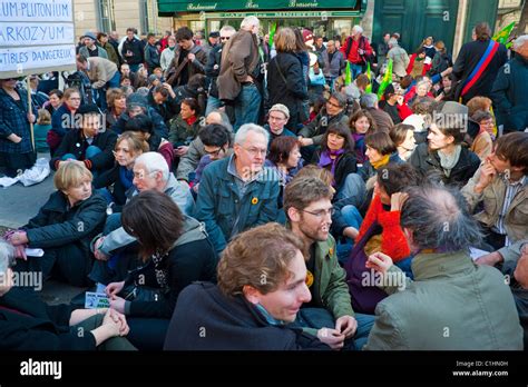 Paris France French People Demonstrating Against Nuclear Power Crowd