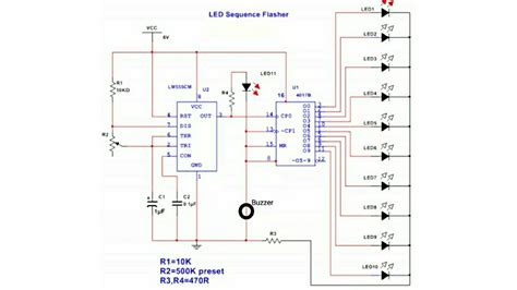 Led Chaser Circuit Sequential Led Flasher Using Ic And Timer