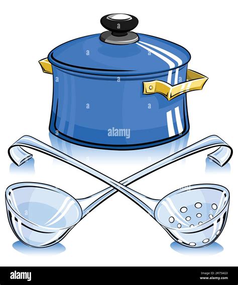 Pan With Lid And Ladle Vector Illustration Stock Vector Image Art Alamy