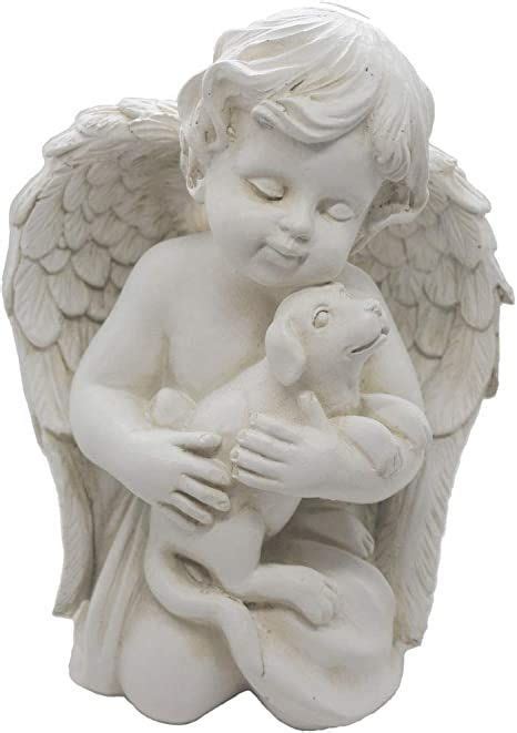 Angel with Dog Statue Pet Dog Memorial Statue Indoor Outdoor Home ...