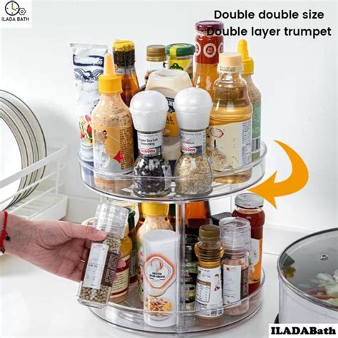 Tier Turnable Cabinet Organizer Clear Rotating Spice Rack Large