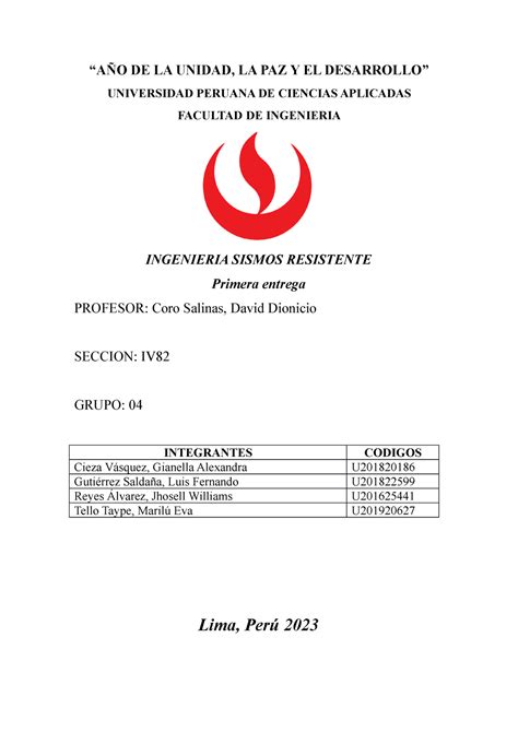 Tf Sismos G Primera Entrega A O De La Unidad La Paz Y El