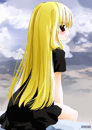 Safebooru 1girl Black Dress Blonde Hair Blush Brown Eyes Dress From Behind Long Hair Looking