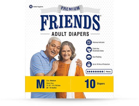 Friends Premium Adult Diapers Pant Style 10 Count M With Odour Lock