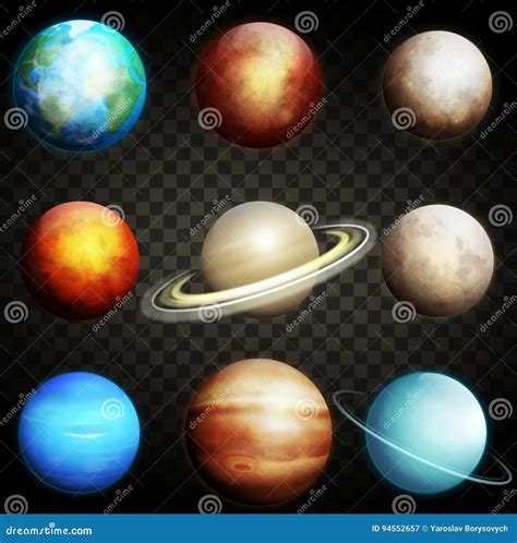 Planets Of The Solar System Isolated On A Transparent Background Set