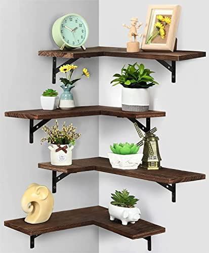 Sehertiwy Corner Floating Shelves Wall Mounted Set Of 4 Rustic Wood Wall Storage Shelves For