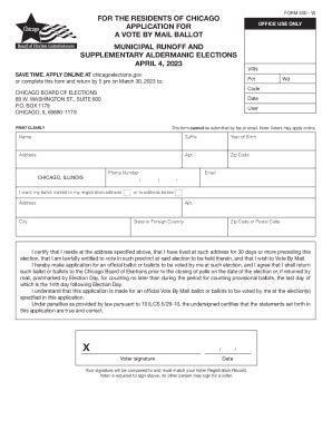 Fillable Online For The Residents Of Chicago Application For A Vote By