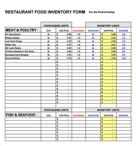 Restaurant Food Inventory Excel Template