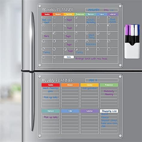 Magnetic Fridge Planner Acrylic Board Set Includes Monthly Weekly