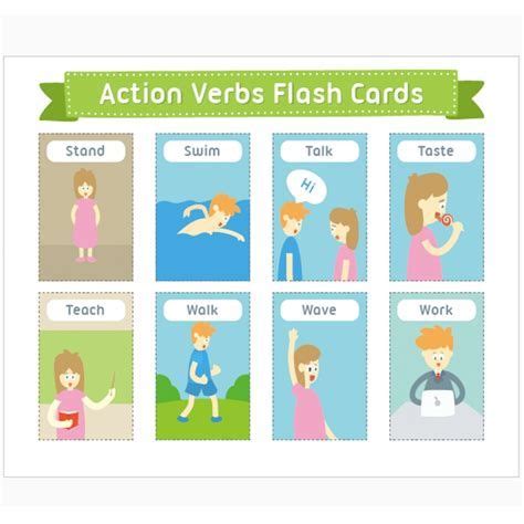 Action Flashcards Set A Esl Flashcards Flashcards Action Verbs