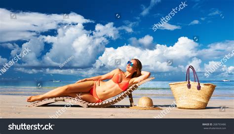 Woman Bikini Lying On Tropical Beach Stock Photo Shutterstock