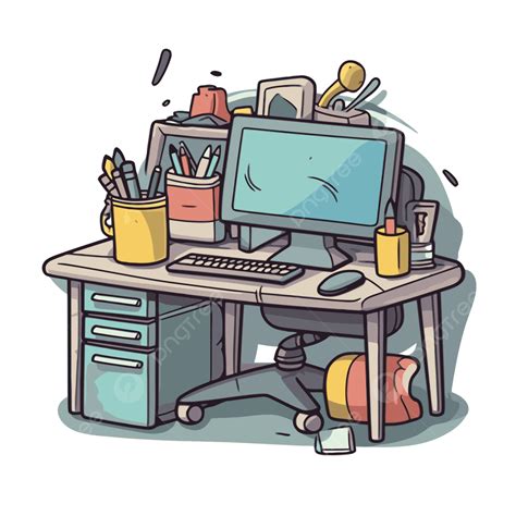 Office Workstation Desk Vector Drawing Cartoon Clipart Workstation