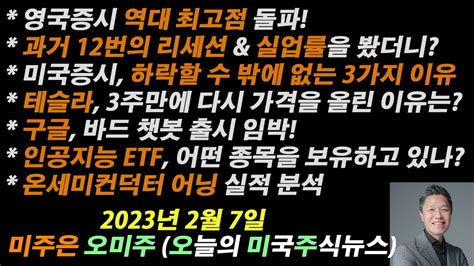 오늘의 미국주식뉴스 테슬라 3주만에 다시 가격 인상 미국증시 하락 전망의 3가지 이유 구글 바드 챗봇 출시