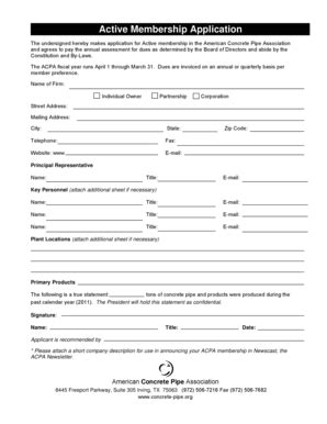 Fillable Online Concrete Pipe Active Membership Application American