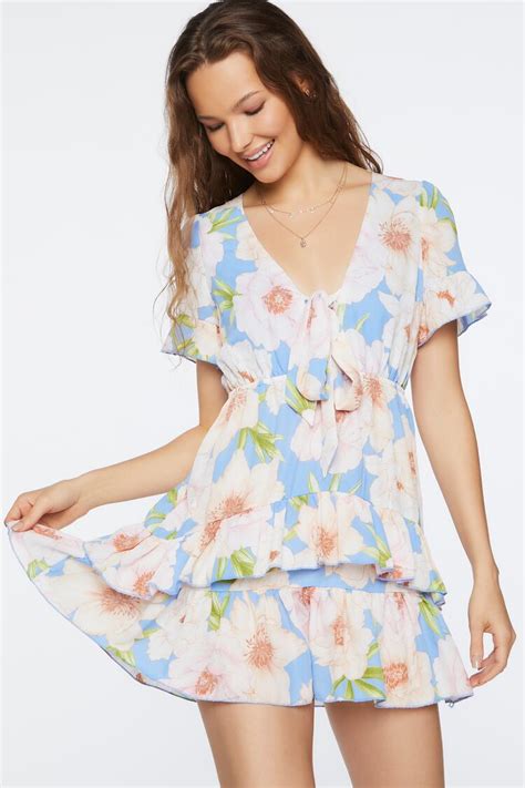 Forever 21 Floral Flounce Mini Dress Blue Multi Forever21usa