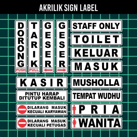 Jual Acrylic Sign Label Dorong Tarik Geser Musholla Kasir Dll