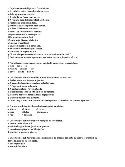 20 Frases Com Análise Morfológica - Análise Morfológica de Frases e Substantivos | PDF