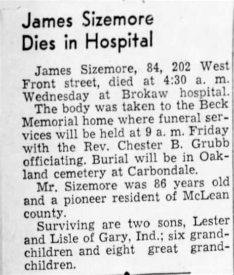 Obituary For James Sizemore Aged 86 ™